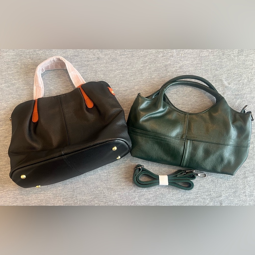 Handbag Set of 2 Black and Green Shoulder Convertible Classic‎ business new